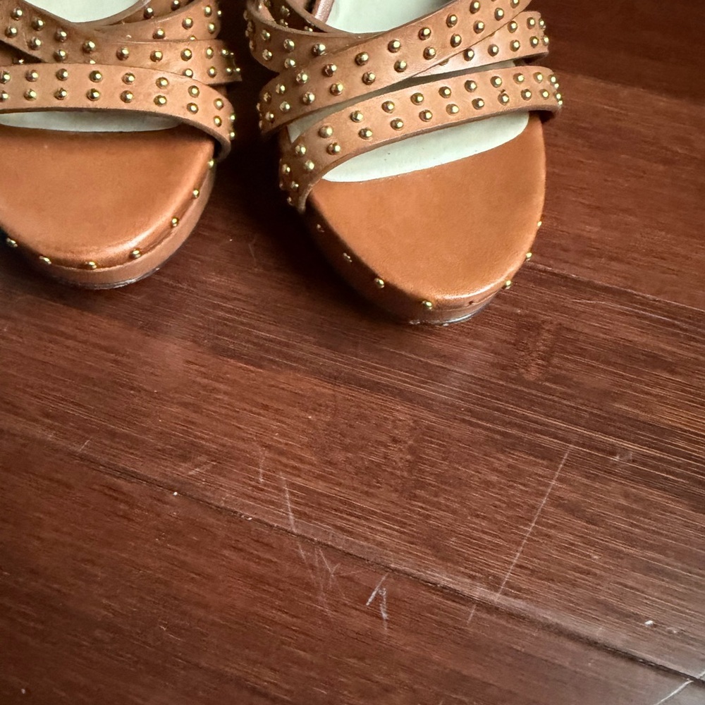 Michael Kors Studded Tan Strappy High Heel Sandals - Picture 7 of 7